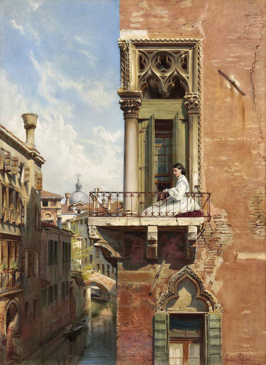 Ludwig Passini

«Anna Passini on the balcony of Palazzo Priuli in Venice»
1866