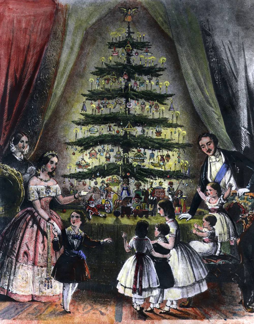 Queen Victoria and Prince Albert with children by the Christmas Tree. 1840s