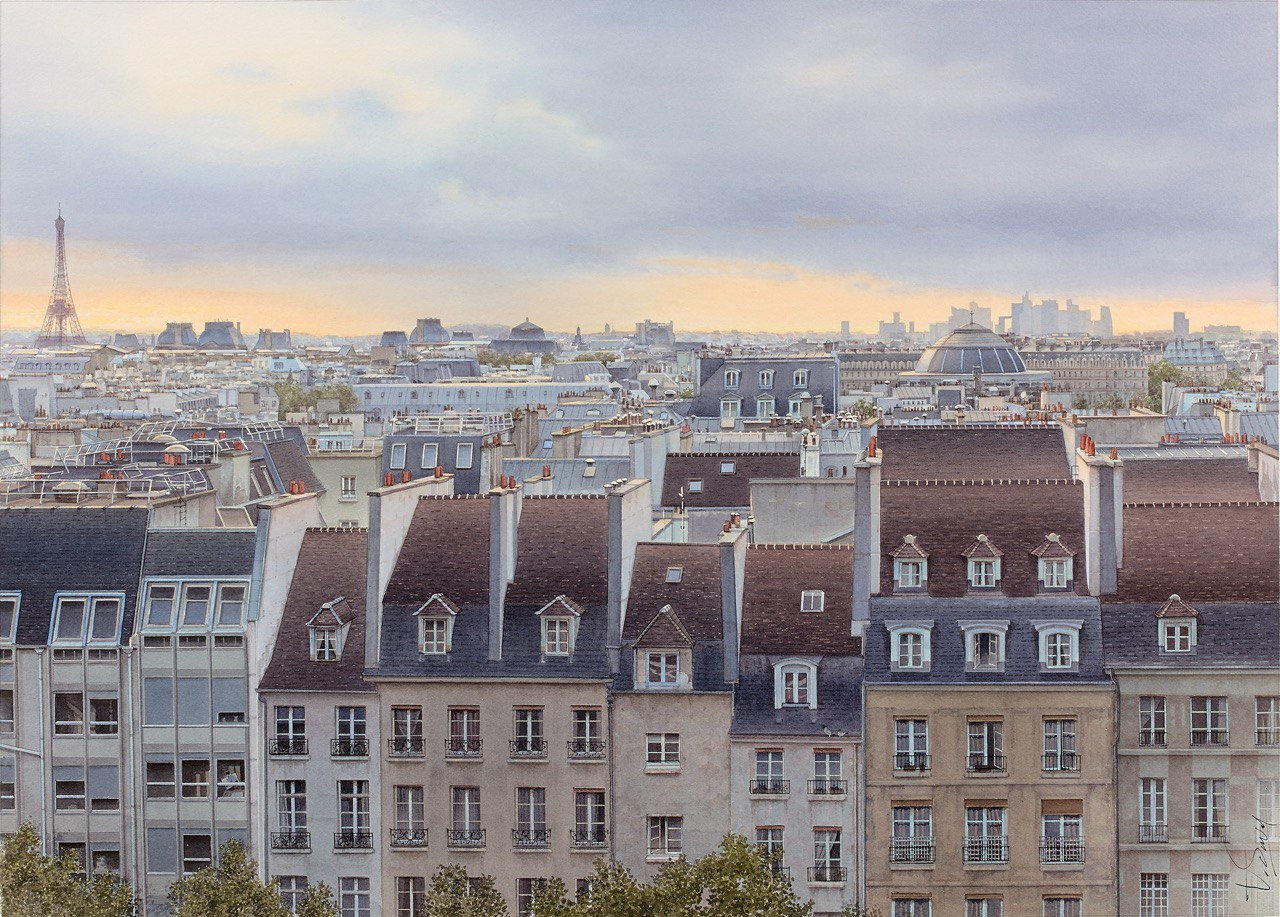 Тьерри Дюваль (1957) 
«The roofs of Paris» 2019 
бумага, акварель. 50х70 см...